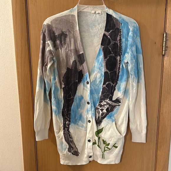 Moth Anthropologie Women’s Giraffe Animal Cardigan Sweater White Size Small - Picture 1 of 10